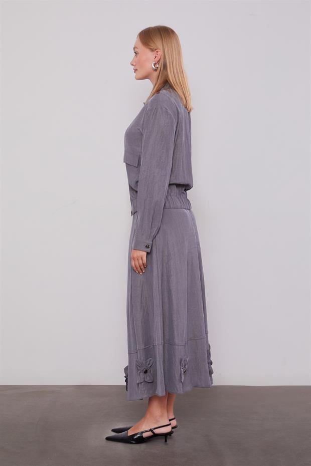 Gri Gül Detaylı Cupra Etekli Takım