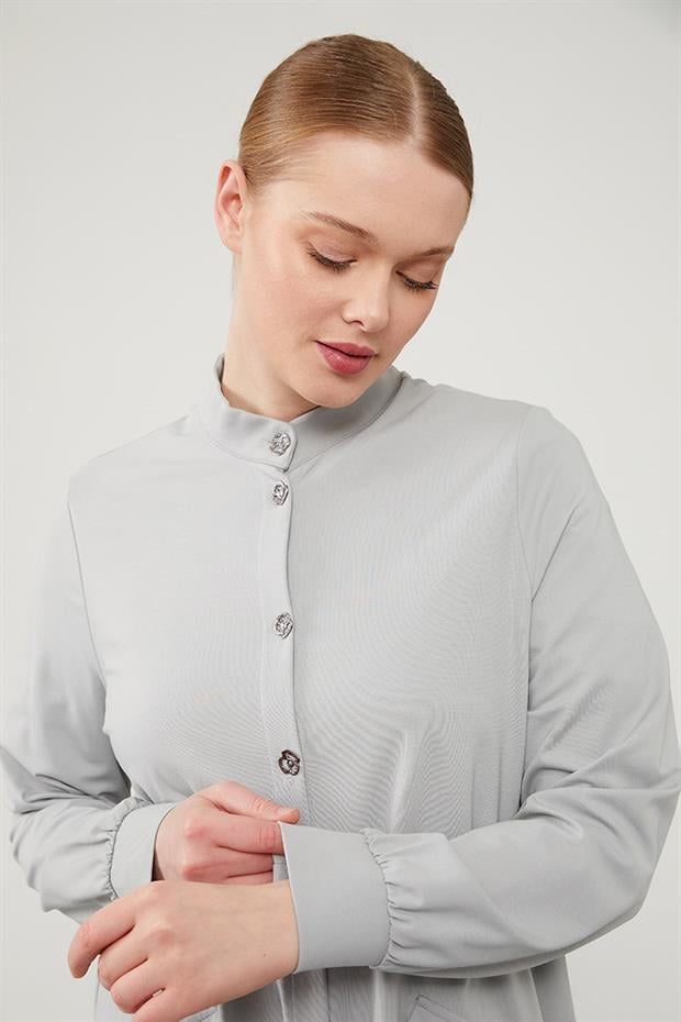 Gri Hakim Yaka Düğme Kapamalı Penye Spor Takım