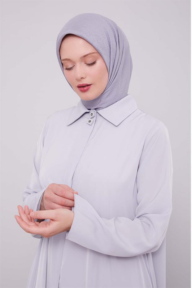 Gri İkili Düğme Detaylı Ferace