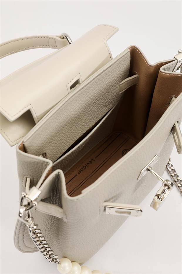 Gri İnci Askı Detaylı El Çantası