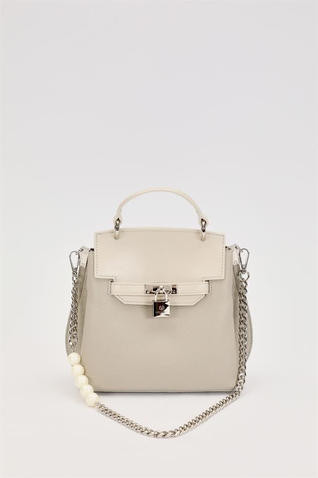 Gri İnci Askı Detaylı El Çantası