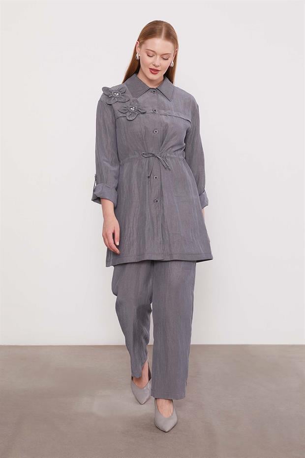 Gri İşleme Omuz Detaylı Cupra İkili Takım