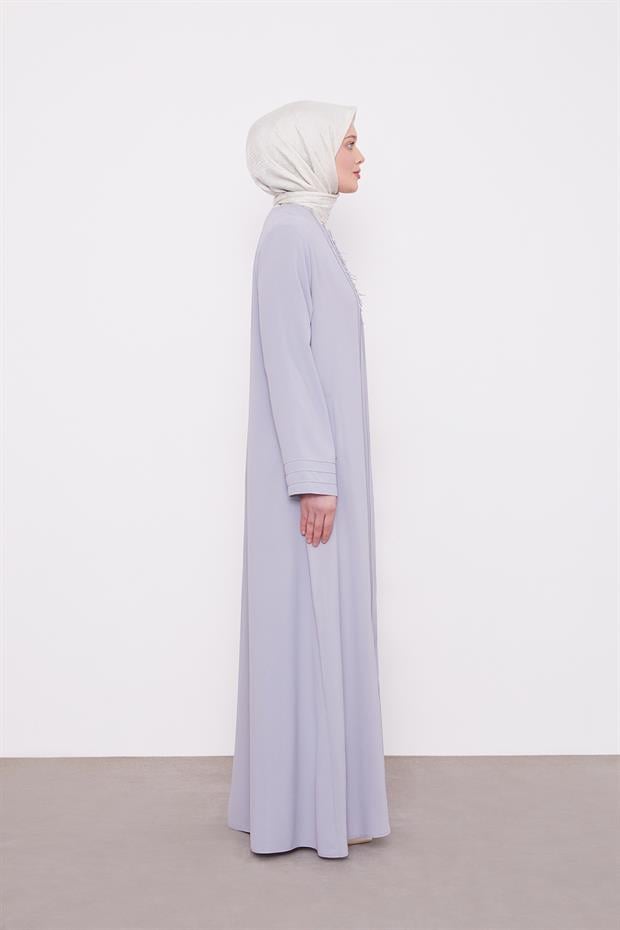 Gri Yaka Şerit Detaylı Ferace