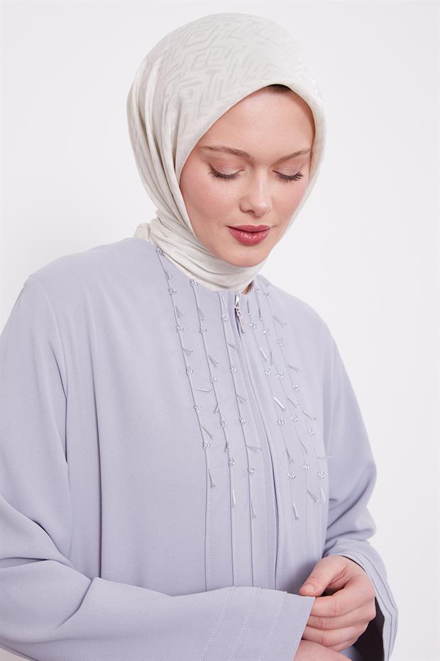 Gri Yaka Şerit Detaylı Ferace