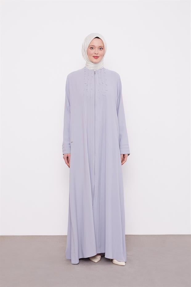 Gri Yaka Şerit Detaylı Ferace