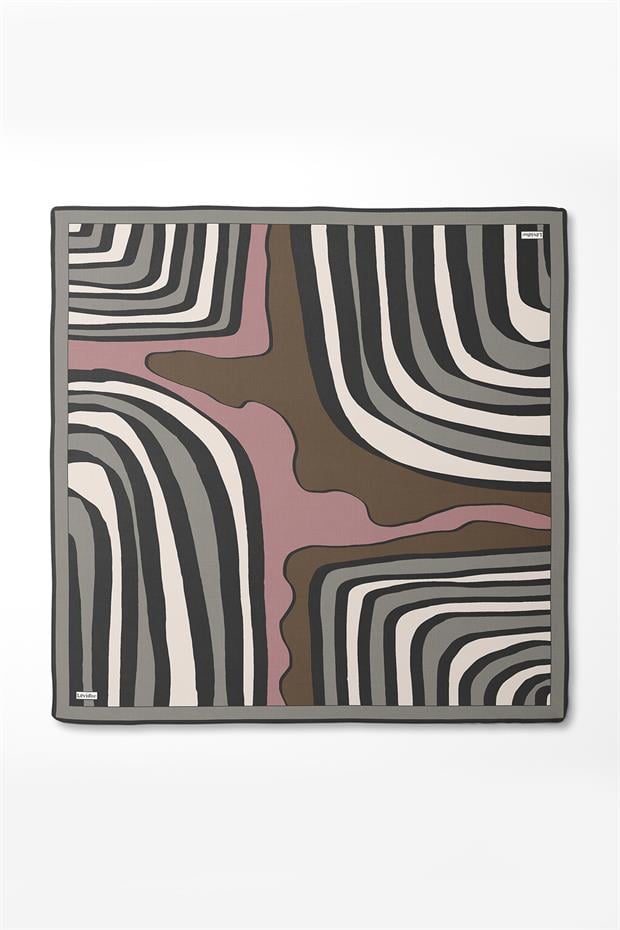 Gri Kalın Çizgili Twill İpek Eşarp