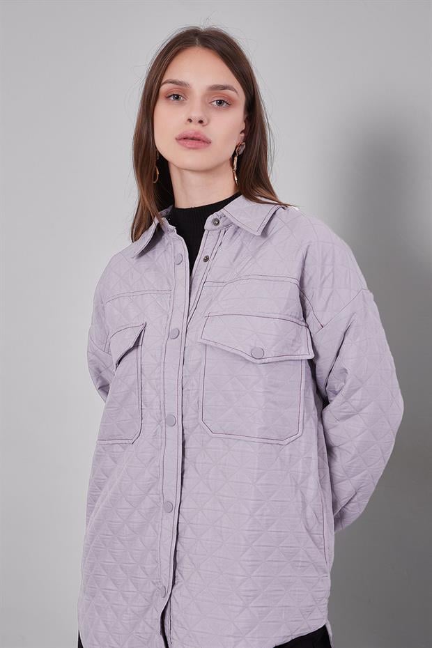 Gri Kapitone Desen Ceket