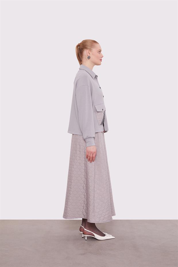 Gri Kapitone Etekli Takım