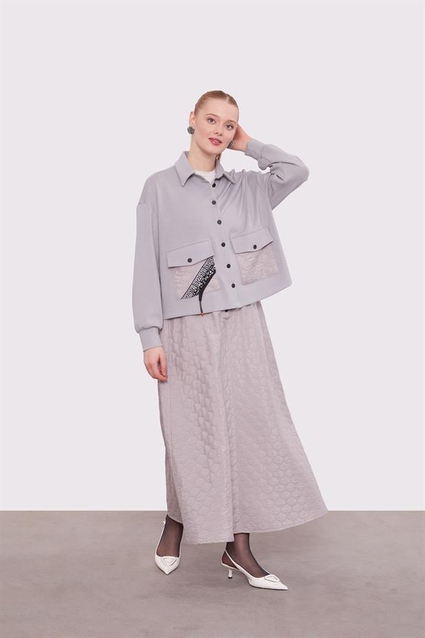 Gri Kapitone Etekli Takım