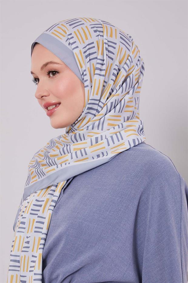 Gri Kare Çizgi Desen Club Şal