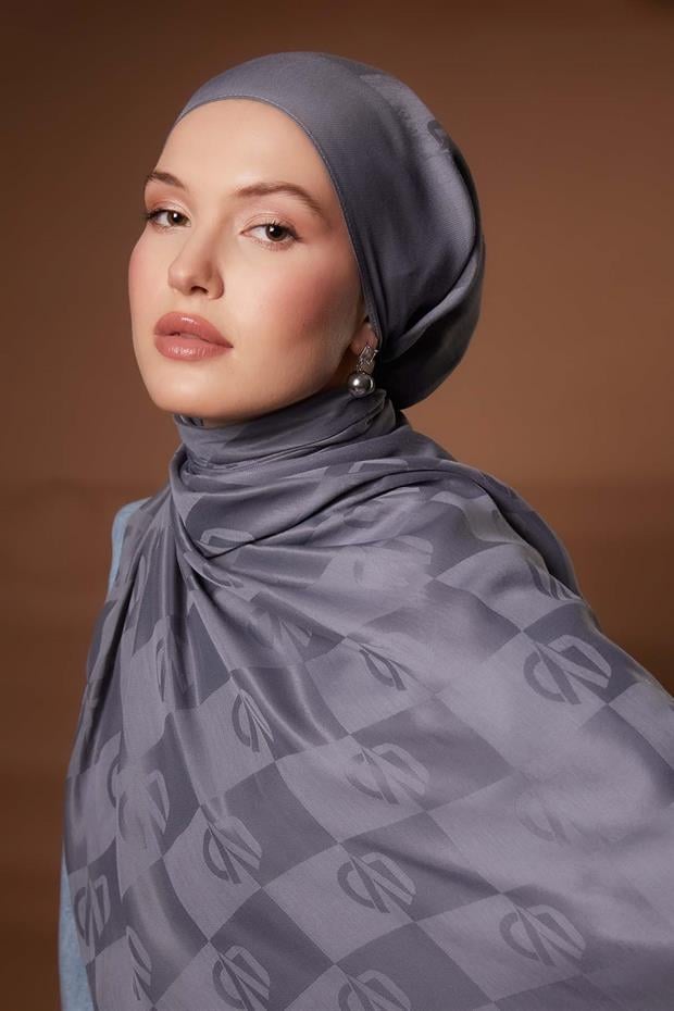 Gri Kare LVD Baskılı Naia Jakar Şal