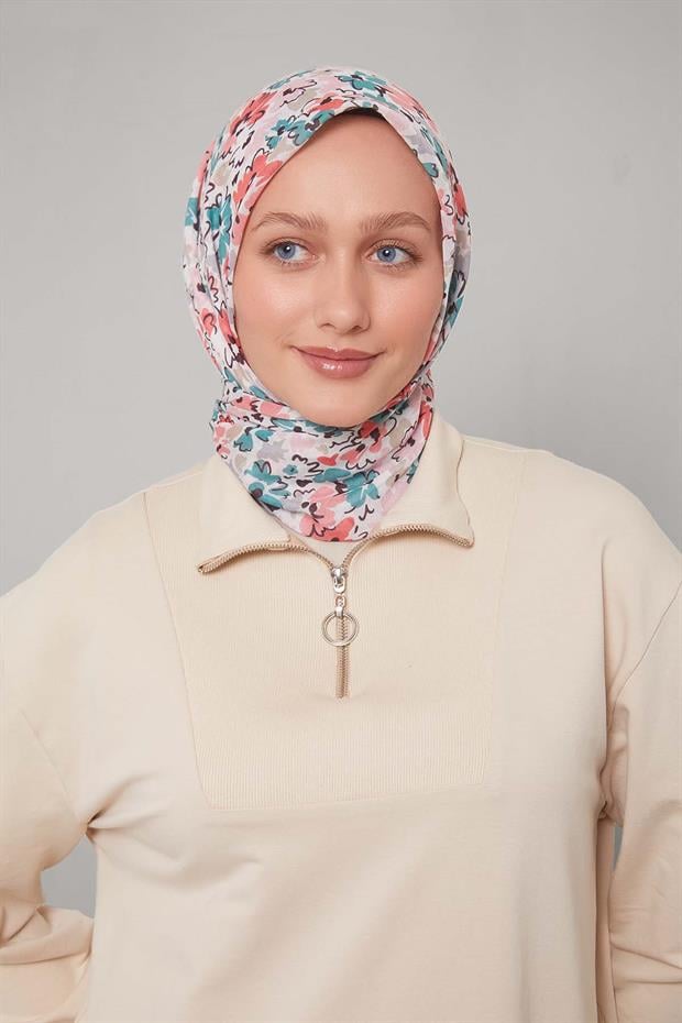 Gri Karışık Çiçek Desen Soft Eşarp