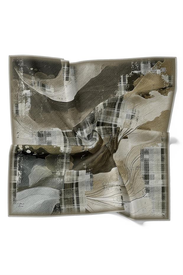 Gri İnce Çizgi Desen Twill İpek Eşarp