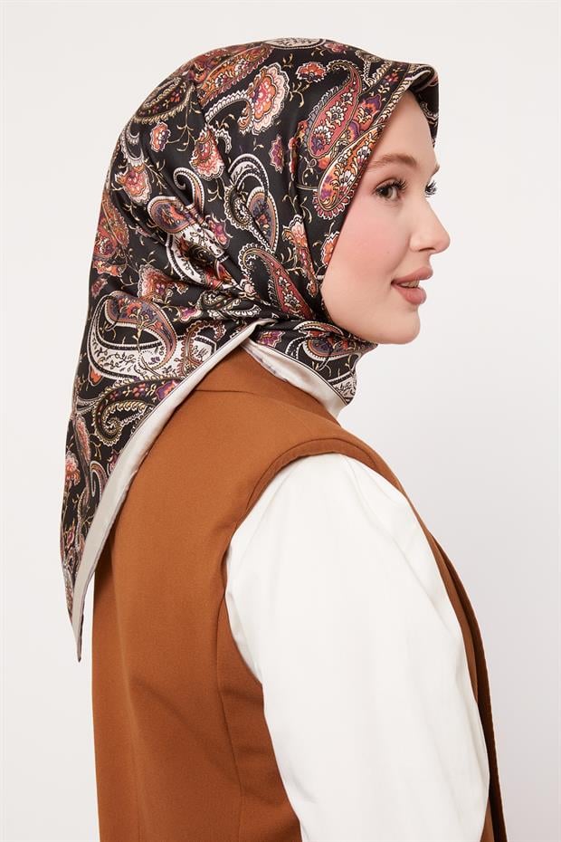 Gri Karışık Retro Twill İpek Eşarp