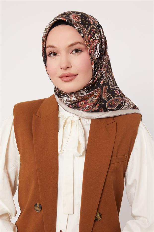 Gri Karışık Retro Twill İpek Eşarp