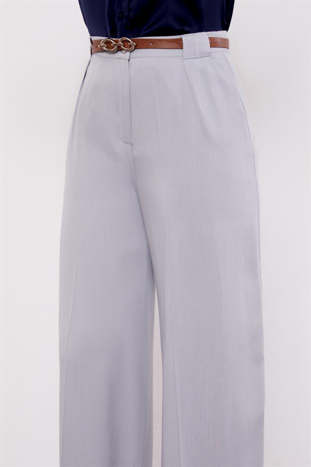 Gri Kemerli Palazzo Pantolon