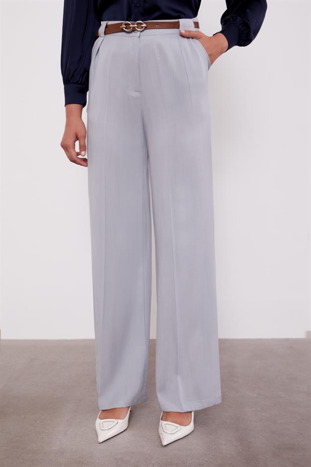 Gri Kemerli Palazzo Pantolon