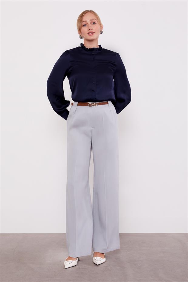 Gri Kemerli Palazzo Pantolon