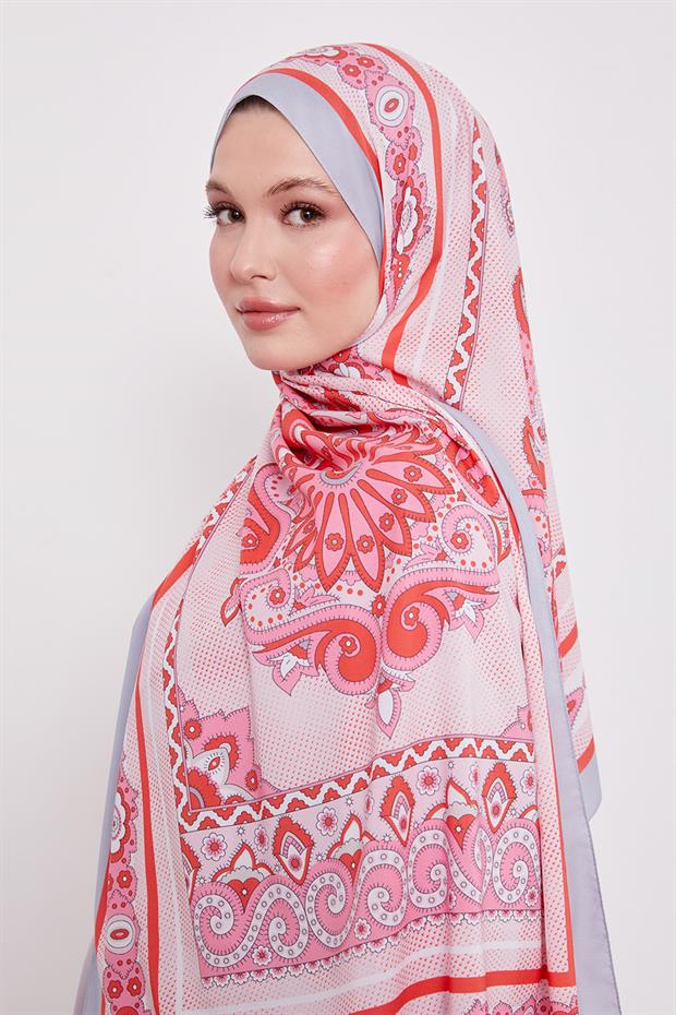 Gri Kenar Benek Desen Hint İpeği Şal