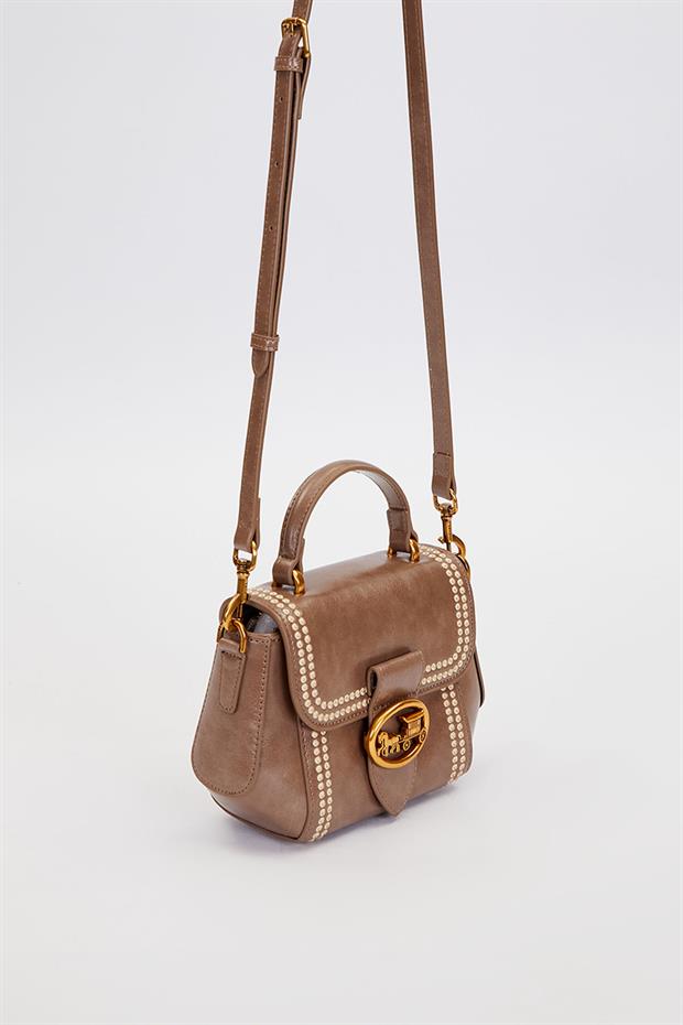 Gri Kenar Desenli Dikişli El Çantası