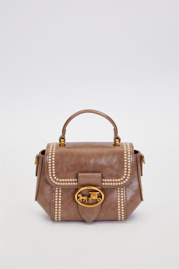 Gri Kenar Desenli Dikişli El Çantası