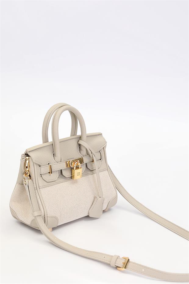 Gri Kilit Detay El Çantası