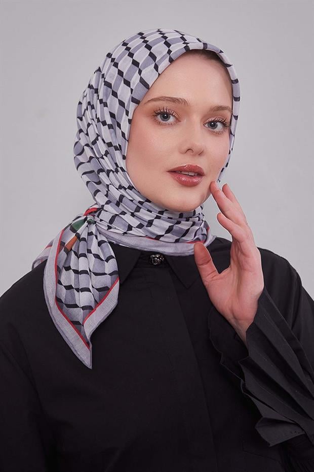 Gri Küp Desen Soft Eşarp