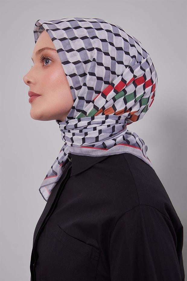 Gri Küp Desen Soft Eşarp