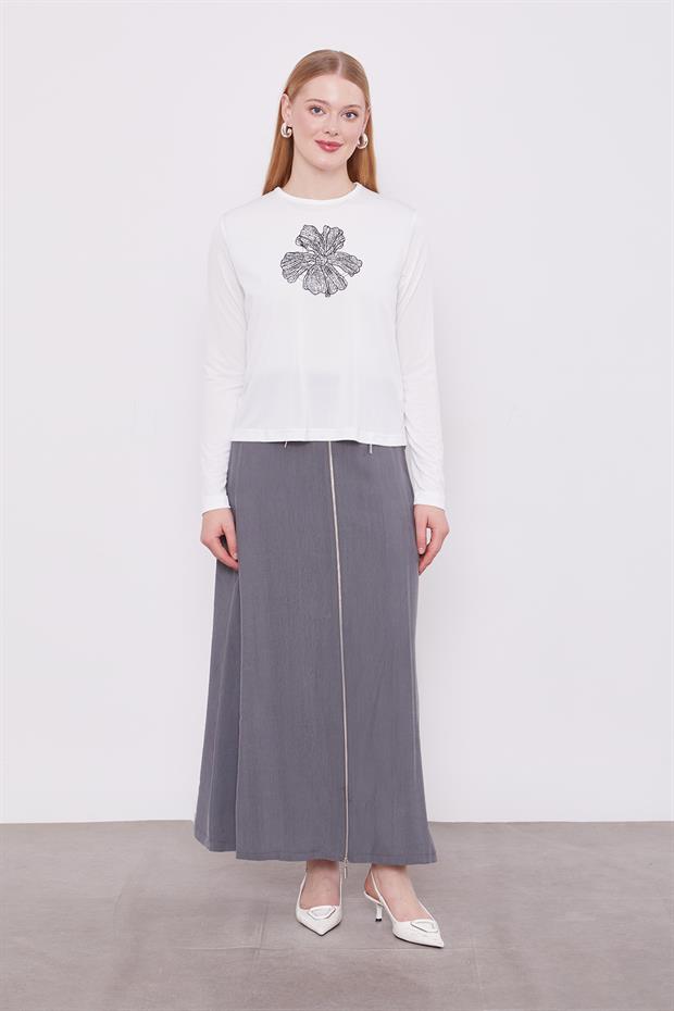 Gri Kuşak Detaylı Etek Takım