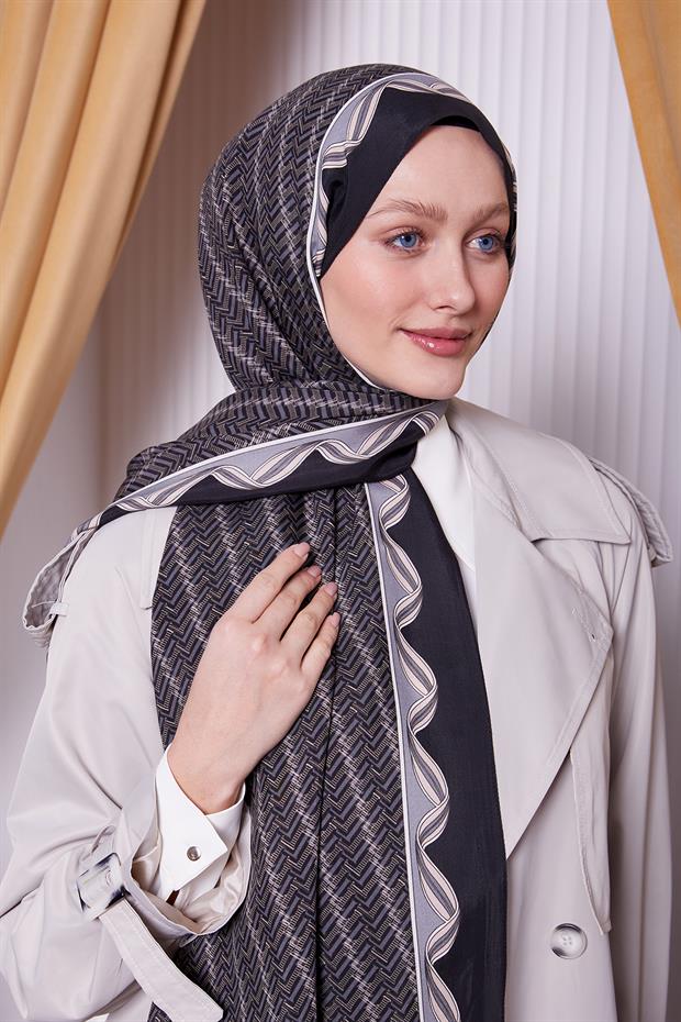 Gri Labirent Desen Royal Şal