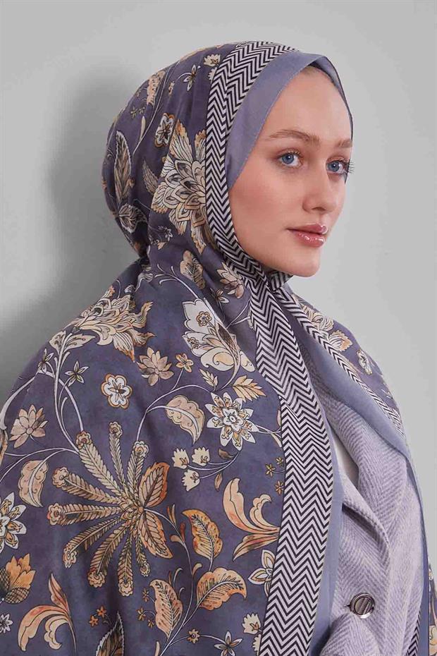 Gri Lale Desen Sport Şal