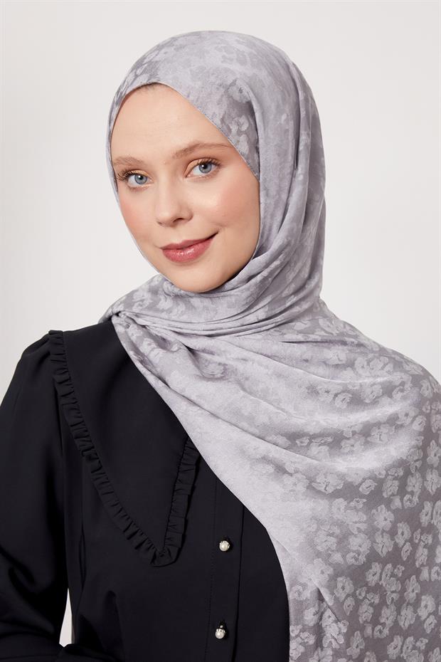 Gri Leopar Desen İtalyan Jakar Şal