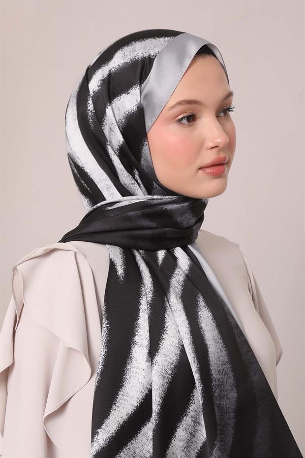 Gri Leopar Desen Twill Şal