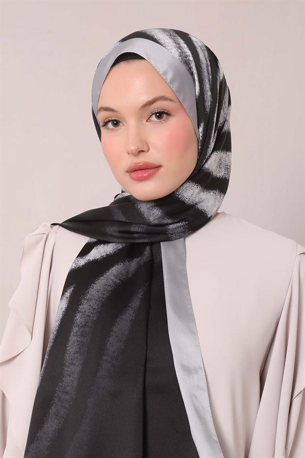 Gri Leopar Desen Twill Şal