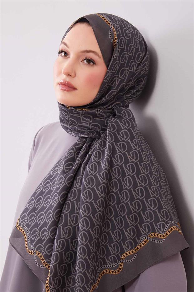 Gri LVD Baskılı Yün İpek Şal