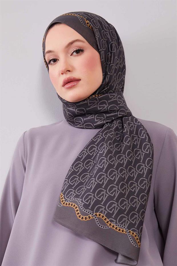 Gri LVD Baskılı Yün İpek Şal