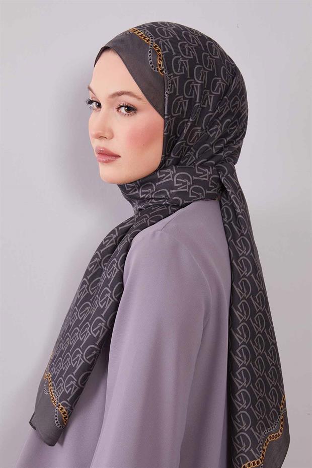 Gri LVD Baskılı Yün İpek Şal