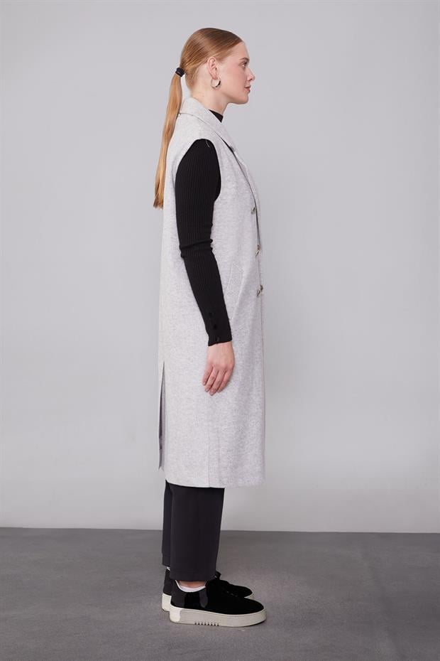 Gri Maxi Boy Kaşe Yelek