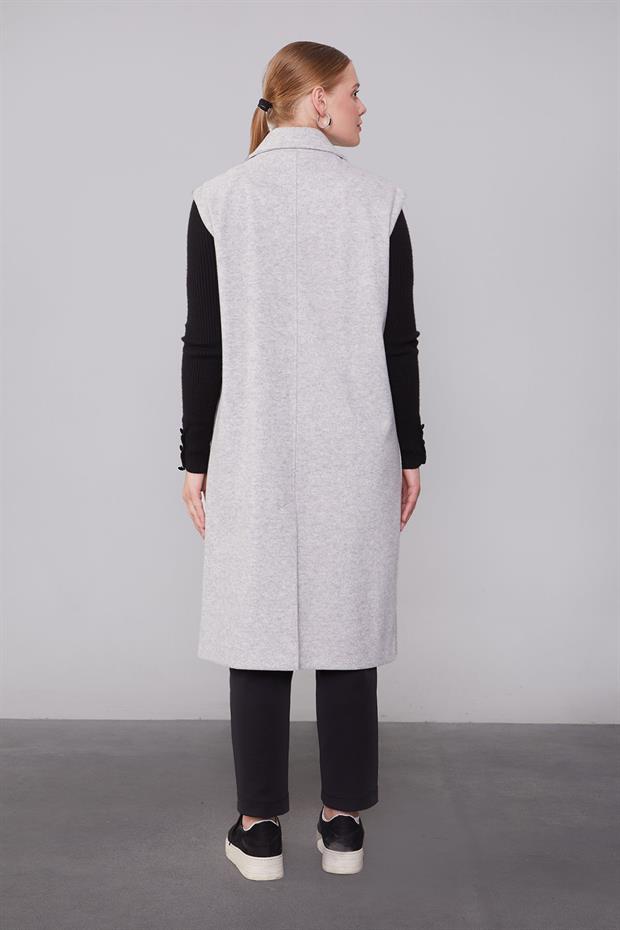 Gri Maxi Boy Kaşe Yelek