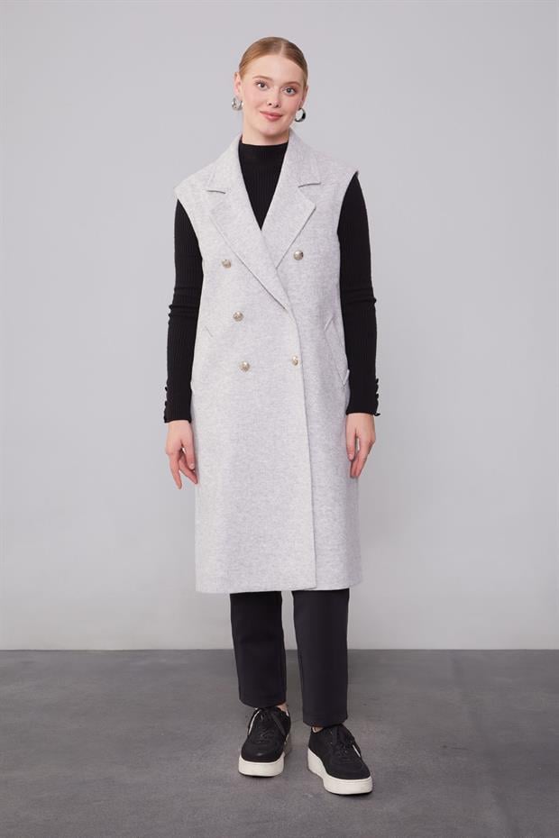Gri Maxi Boy Kaşe Yelek