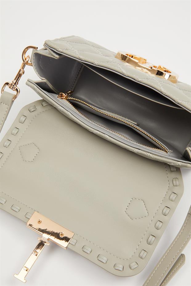 Gri Metal Halka Detay Omuz Çantası