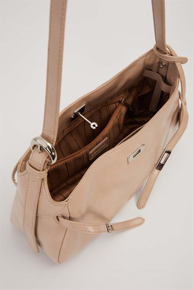 Gri Metal Kilit Kapamalı Omuz Çantası