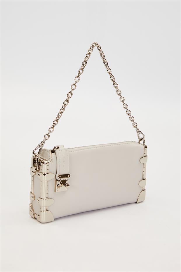 Gri Metal Köşeli Omuz Çantası