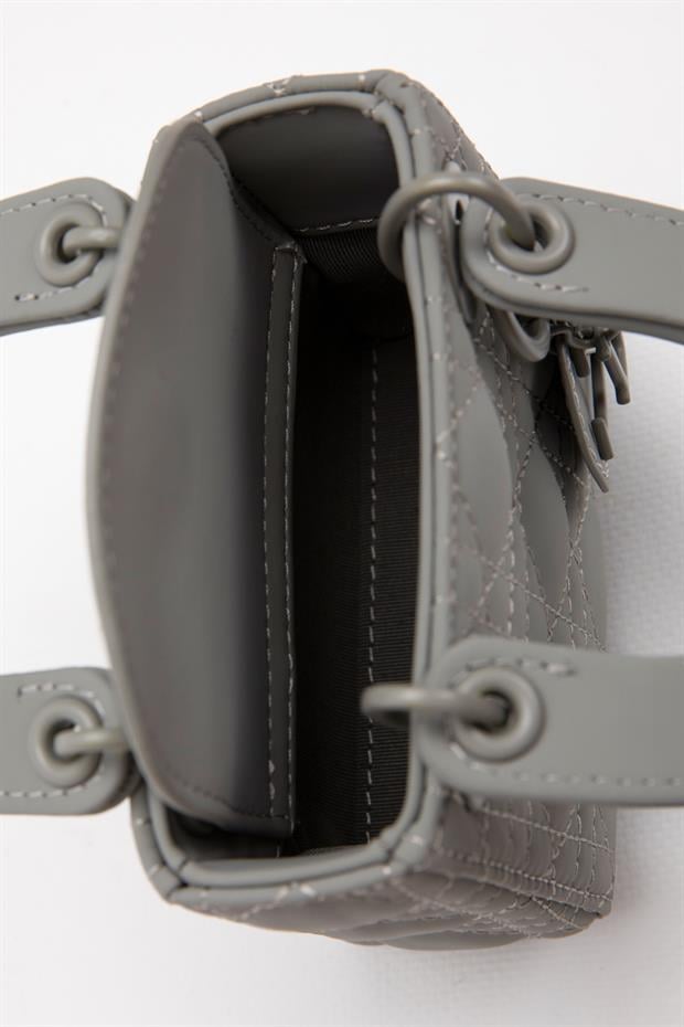 Gri Mini Boy Aksesuar Detaylı El Çantası