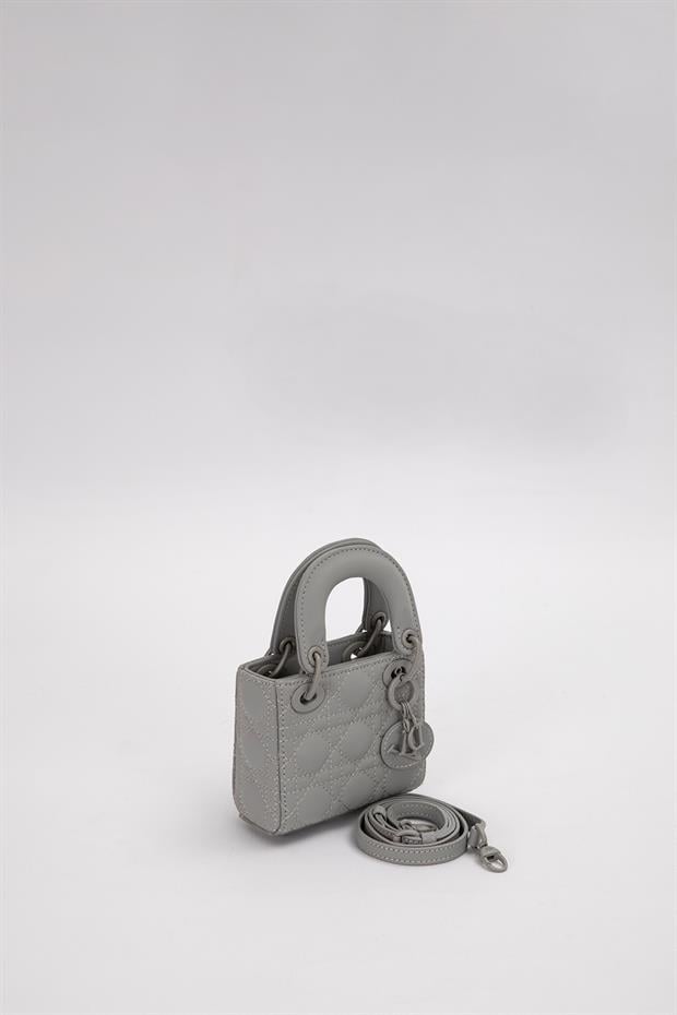 Gri Mini Boy Aksesuar Detaylı El Çantası