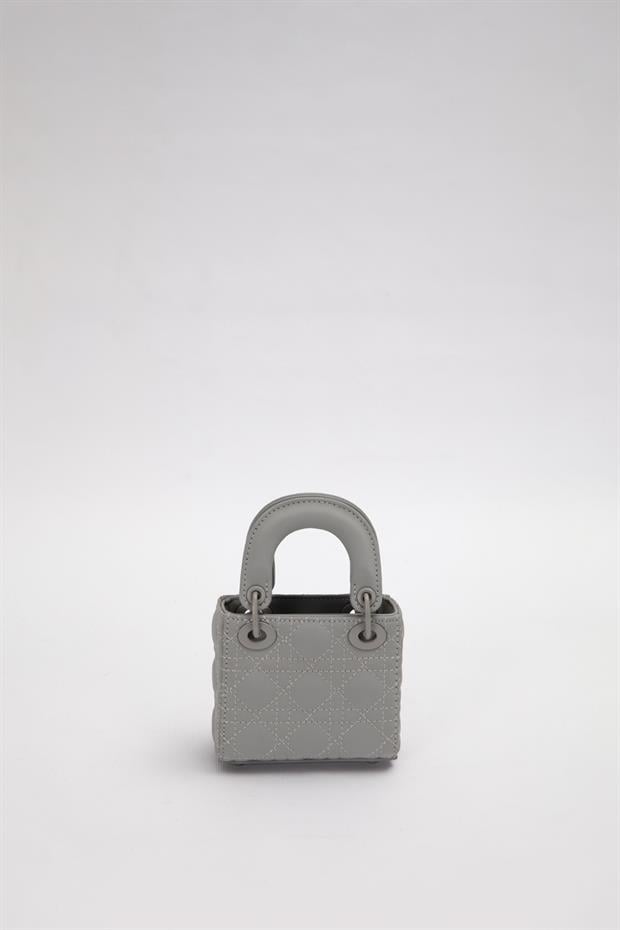 Gri Mini Boy Aksesuar Detaylı El Çantası