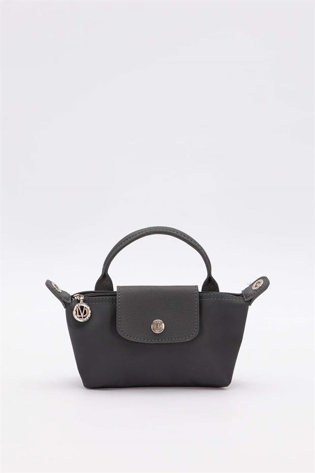 Gri Mini Boy Deri Kapak Detaylı El Çantası