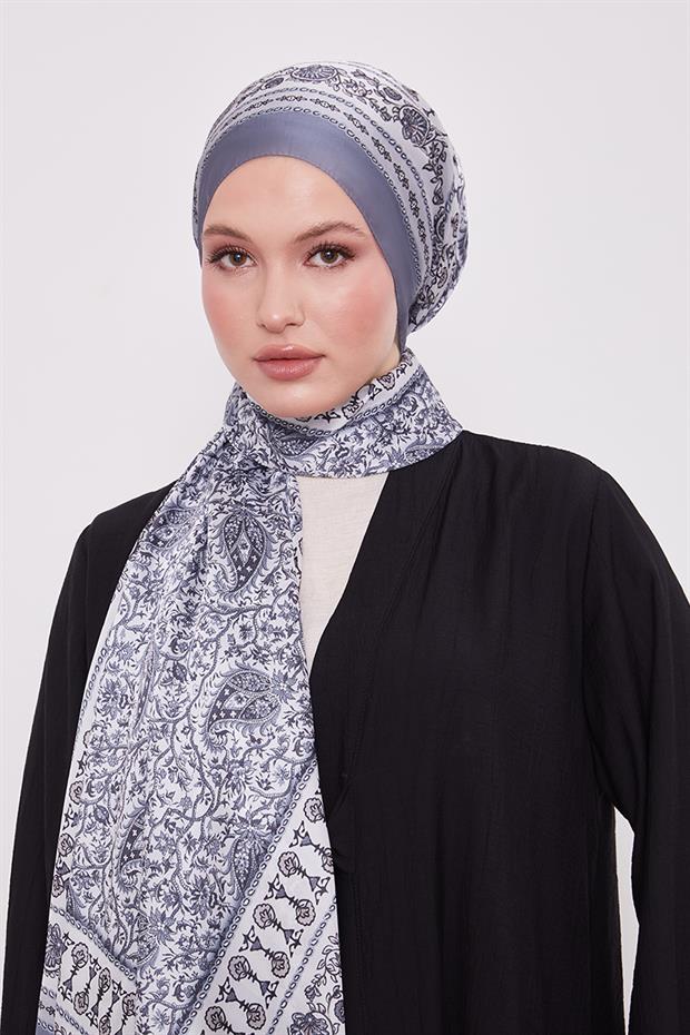 Gri Mini Çiçek Hint İpeği Şal