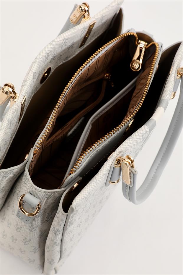 Gri Monogram Desenli El Çantası