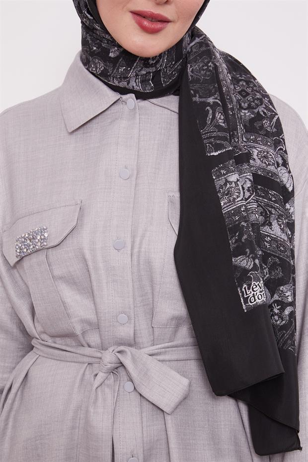 Gri Motif Desen Royal Şal